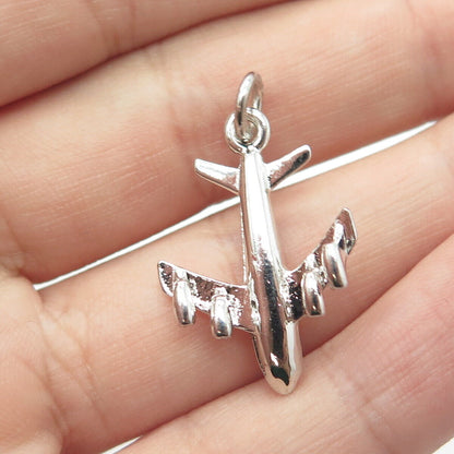 925 Sterling Silver Vintage Airplane / Aircraft Charm Pendant