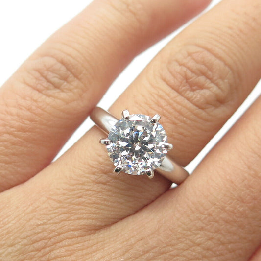 925 Sterling Silver Full Round-Cut White C Z Engagement Ring Size 6