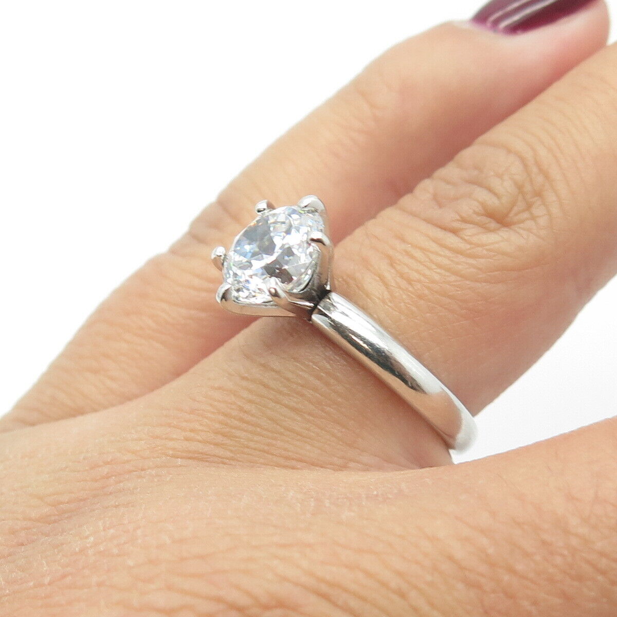 925 Sterling Silver Full Round-Cut White C Z Engagement Ring Size 6
