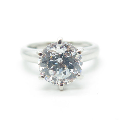 925 Sterling Silver Full Round-Cut White C Z Engagement Ring Size 6