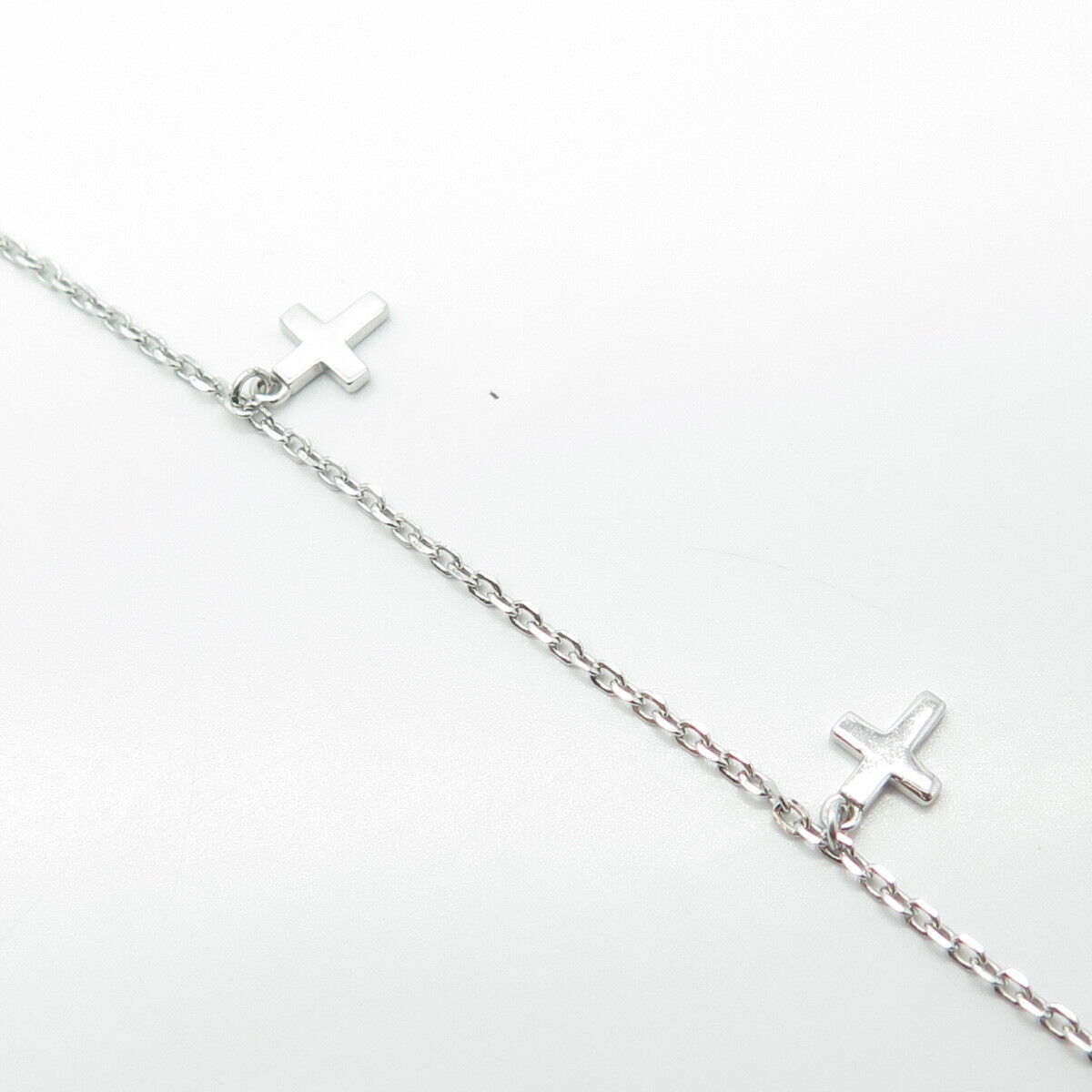 925 Sterling Silver Cross Charms Rolo Link Bracelet 10"