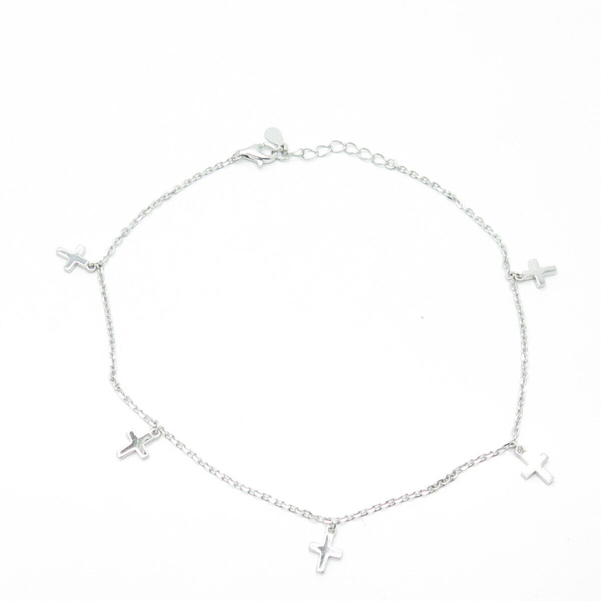 925 Sterling Silver Cross Charms Rolo Link Bracelet 10"