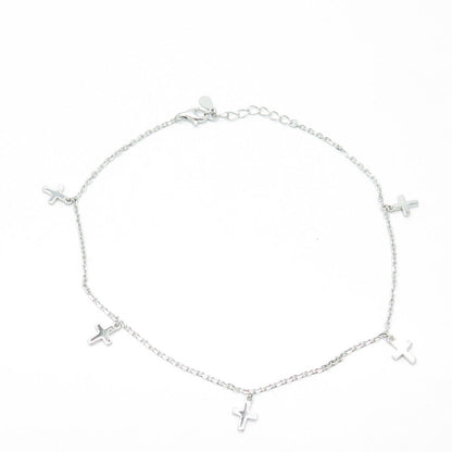 925 Sterling Silver Cross Charms Rolo Link Bracelet 10"