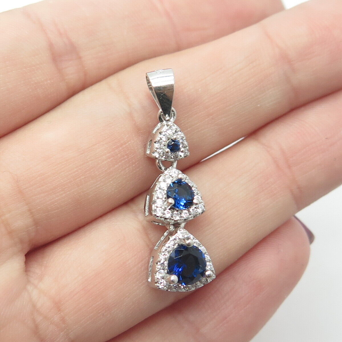 925 Sterling Silver White & Blue C Z Pendant