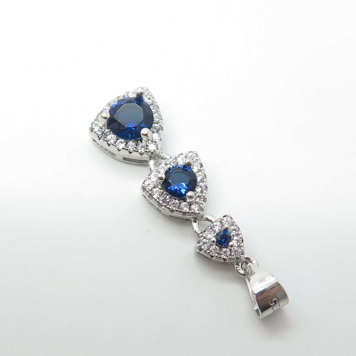 925 Sterling Silver White & Blue C Z Pendant