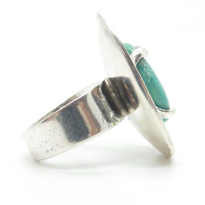 925 Sterling Silver Vintage AE Mexico Turquoise Modernist Adjustable Ring Size 6