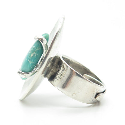 925 Sterling Silver Vintage AE Mexico Turquoise Modernist Adjustable Ring Size 6