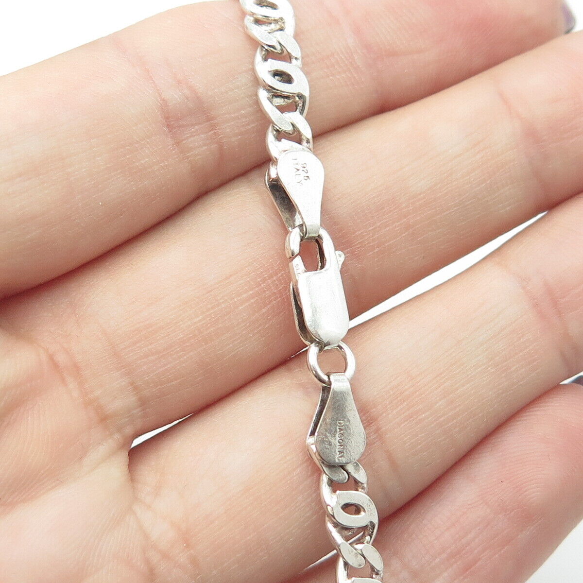 DIAGONAL 925 Sterling Silver Vintage Italy Celtic Chain Necklace 18"