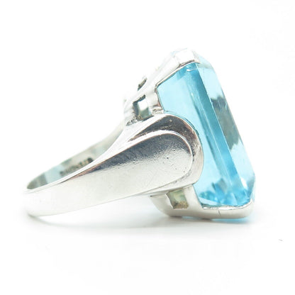 925 Sterling Silver Vintage Blue Glass Ring Size 7.75