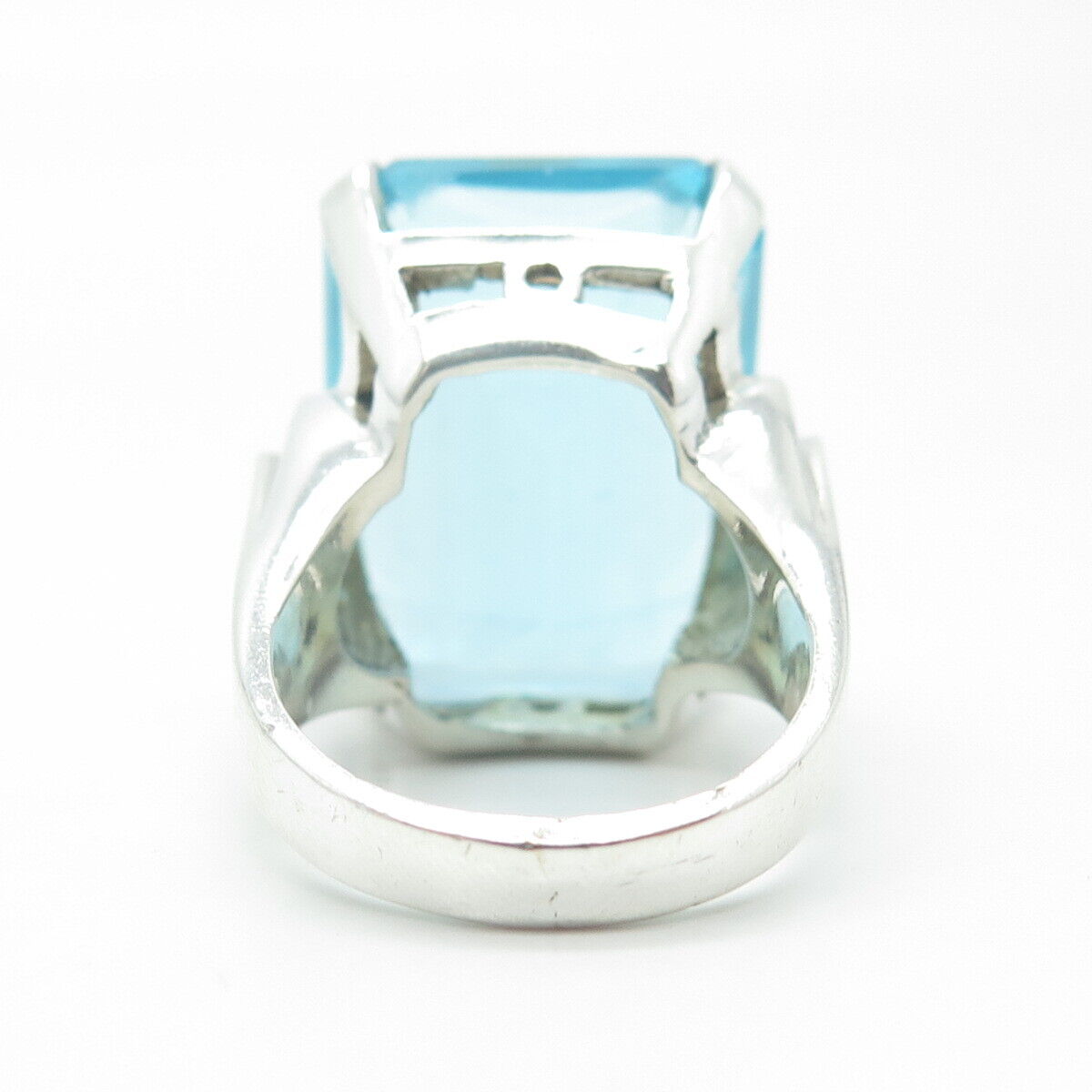 925 Sterling Silver Vintage Blue Glass Ring Size 7.75