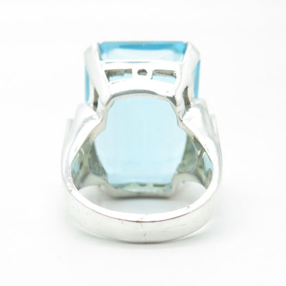 925 Sterling Silver Vintage Blue Glass Ring Size 7.75