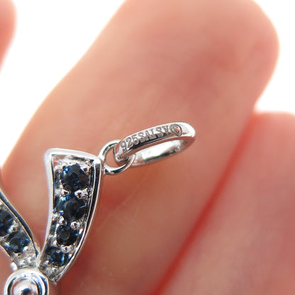 SAI 925 Sterling Silver Round-Cut Ocean Blue C Z Bow Minimalist Charm Pendant