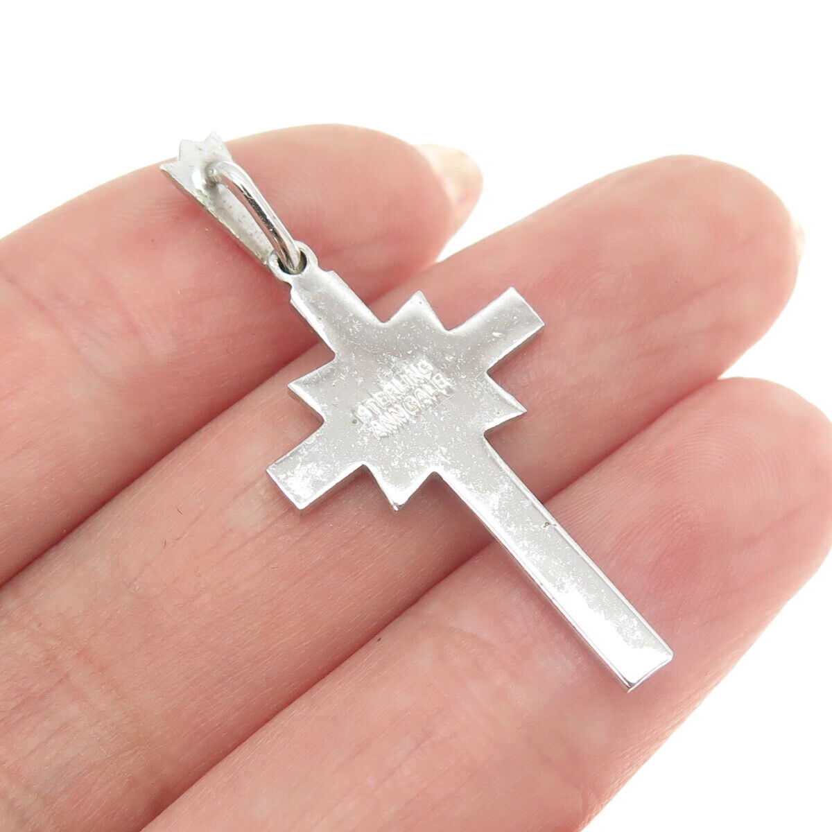 ANN GALE 925 Sterling Silver Antique Art Deco Real Marcasite Gem Cross Pendant