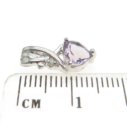 925 Sterling Silver Real White Diamond & Amethyst Gemstone Heart Pendant