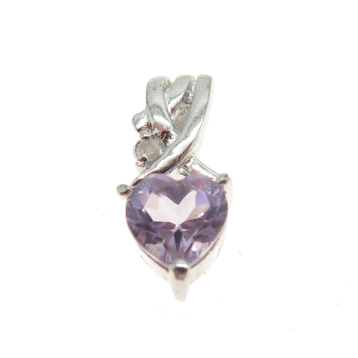 925 Sterling Silver Real White Diamond & Amethyst Gemstone Heart Pendant