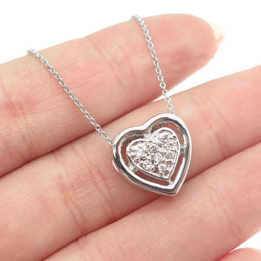 925 Sterling Silver Italy Round-Cut C Z Heart Cable Chain Necklace 16"
