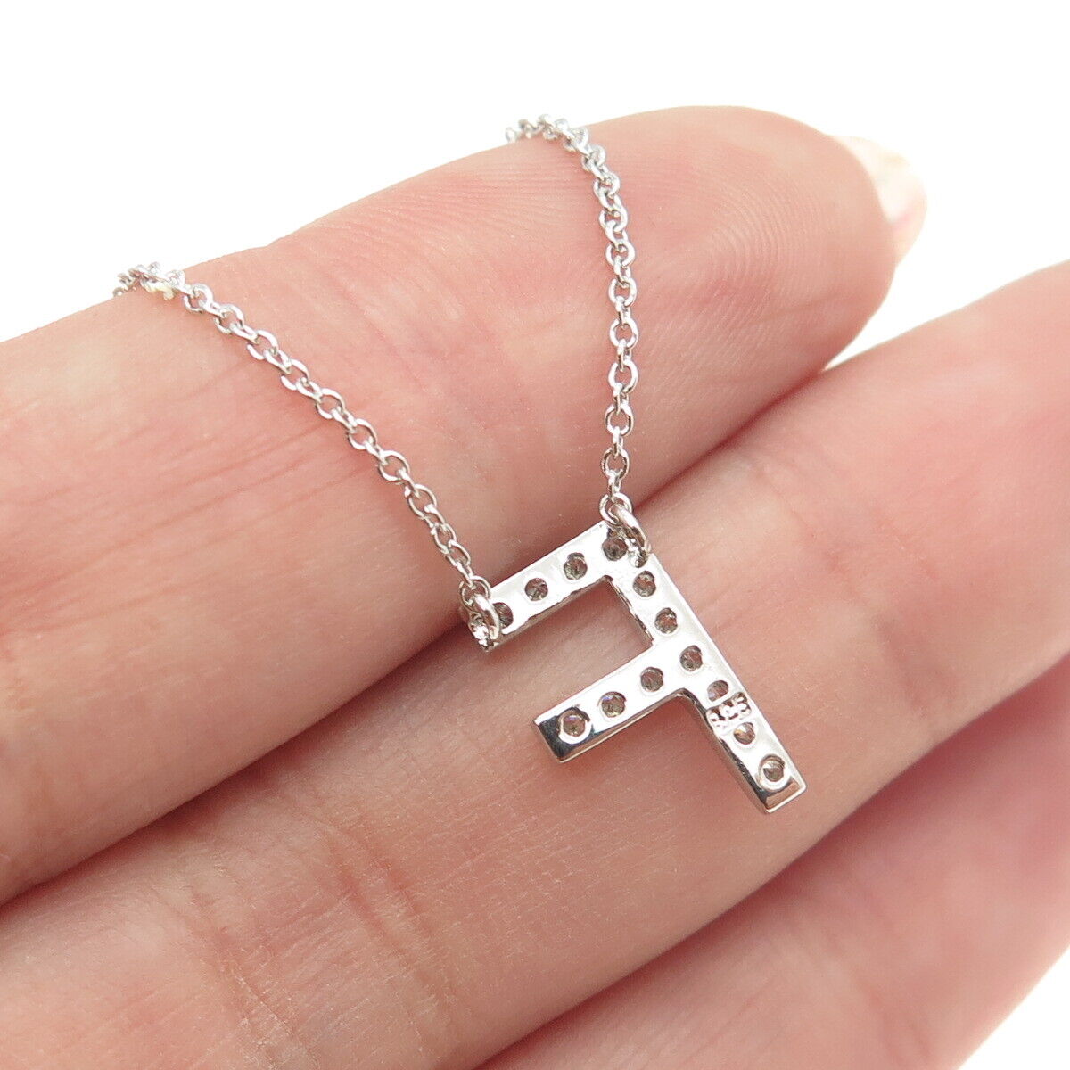 925 Sterling Silver C Z Letter "F" Initial Rolo Chain Necklace 16-18"