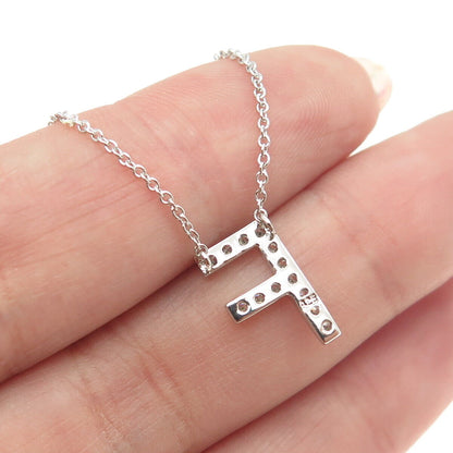 925 Sterling Silver C Z Letter "F" Initial Rolo Chain Necklace 16-18"
