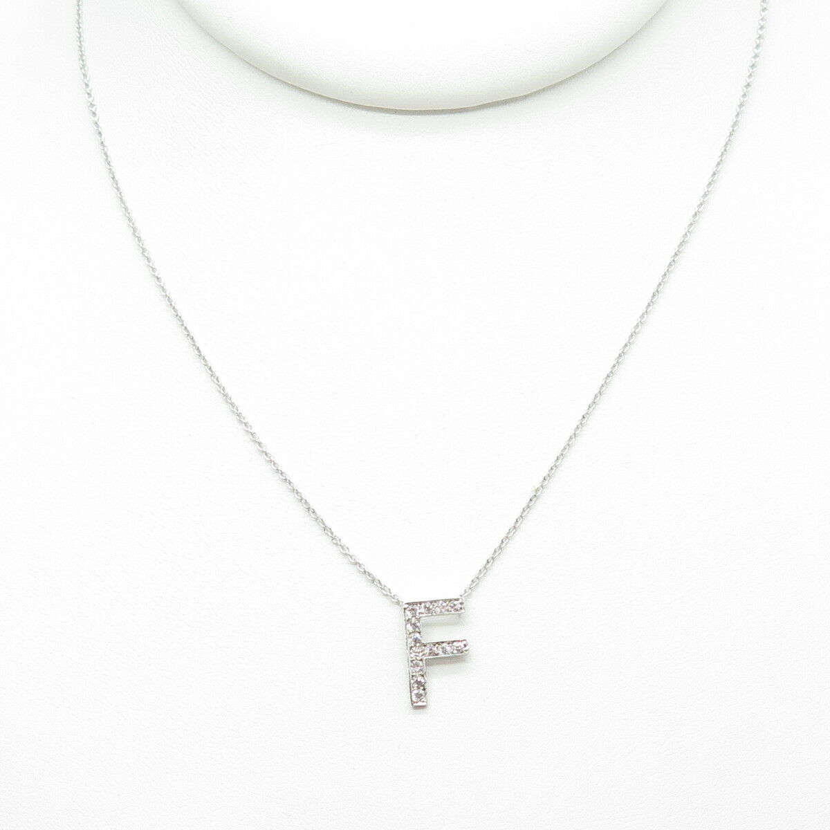925 Sterling Silver C Z Letter "F" Initial Rolo Chain Necklace 16-18"