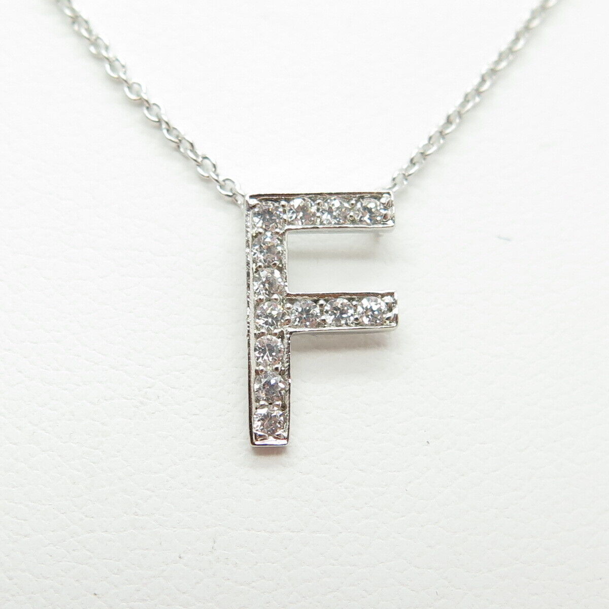 925 Sterling Silver C Z Letter "F" Initial Rolo Chain Necklace 16-18"