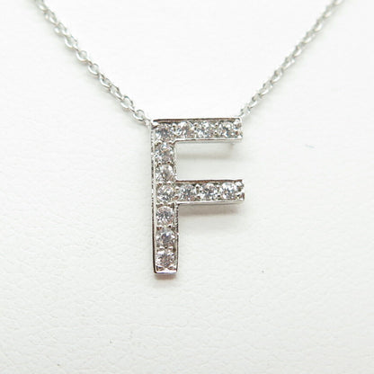 925 Sterling Silver C Z Letter "F" Initial Rolo Chain Necklace 16-18"