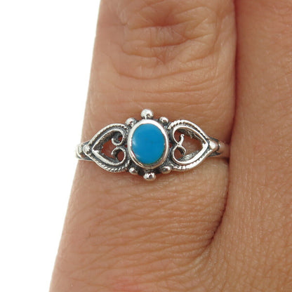 925 Sterling Silver Vintage Southwestern Turquoise Gem Ring Size 5.25