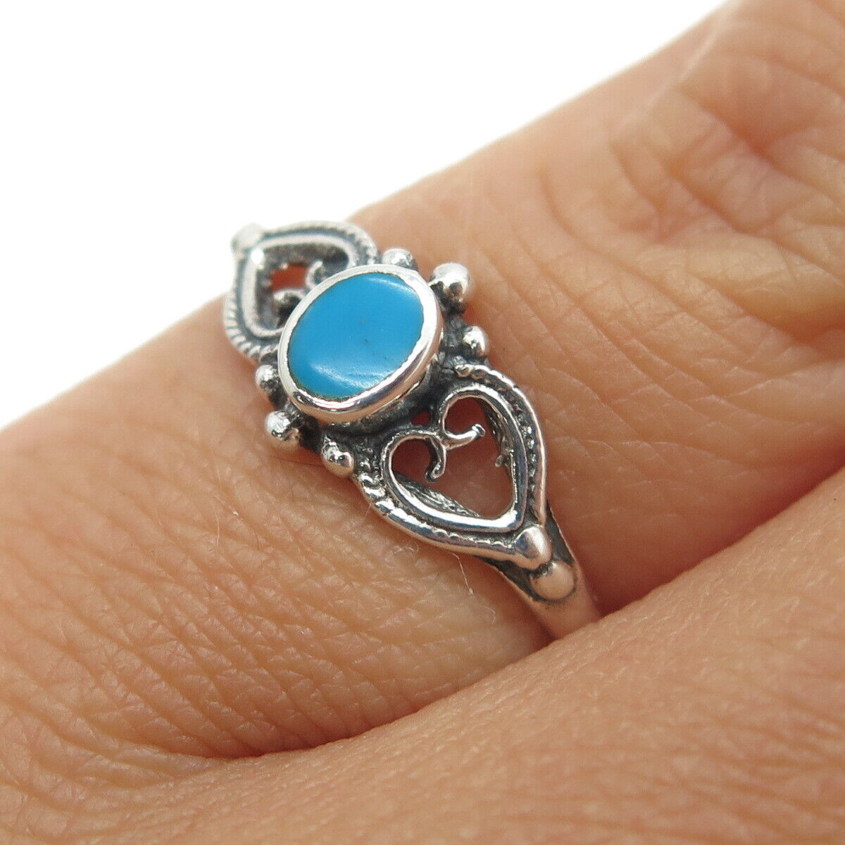 925 Sterling Silver Vintage Southwestern Turquoise Gem Ring Size 5.25