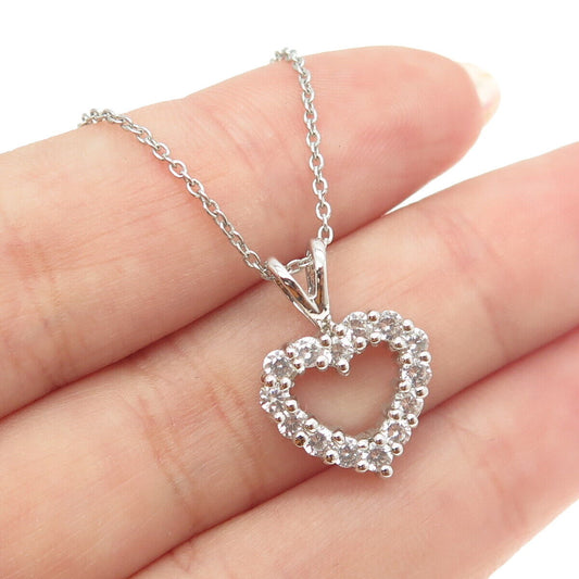925 Sterling Silver Italy Round-Cut C Z Heart Cable Chain Necklace 16"