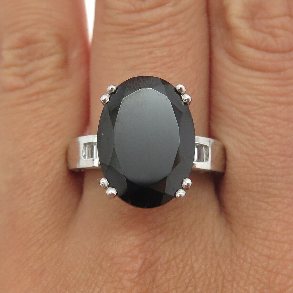 CHUCK CLEMENCY 925 Sterling Silver Real Black Spinel & C Z Ring Size 10.25