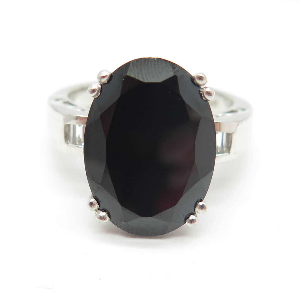 CHUCK CLEMENCY 925 Sterling Silver Real Black Spinel & C Z Ring Size 10.25