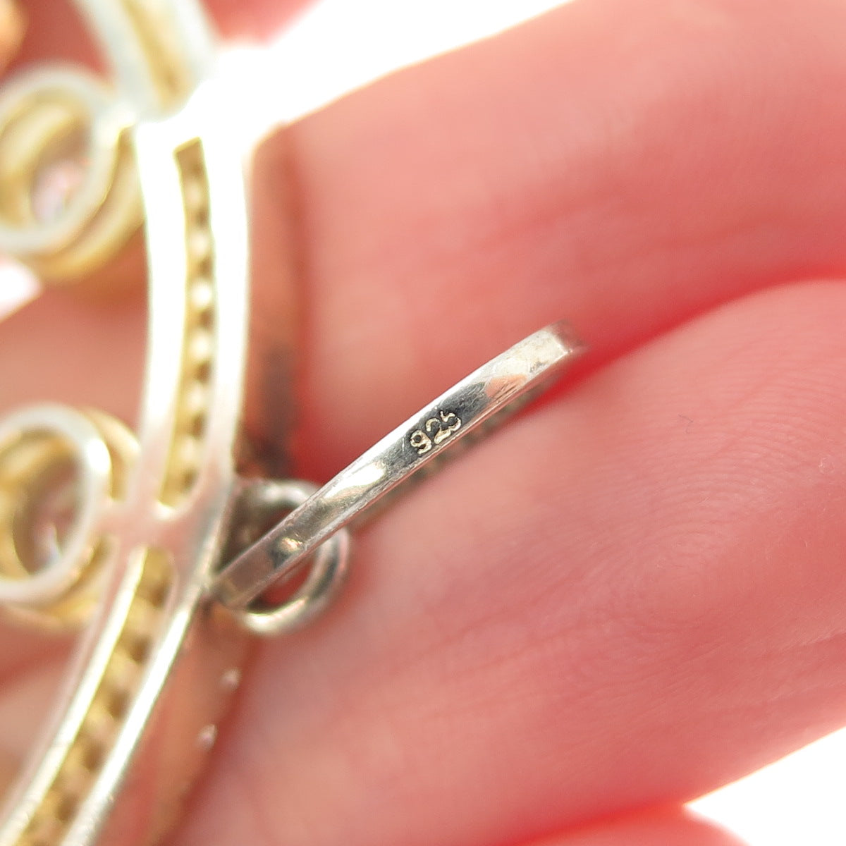 925 Sterling Silver Gold Plated Round-Cut C Z Sparkle Crown Large Pendant