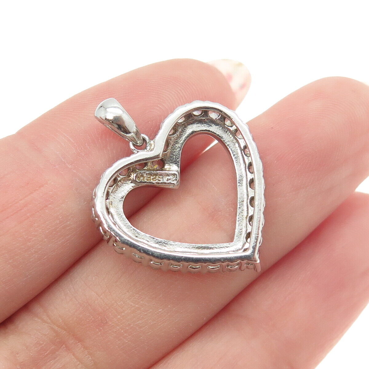 JH YOUNG 925 Sterling Silver Round-Cut C Z Heart Pendant