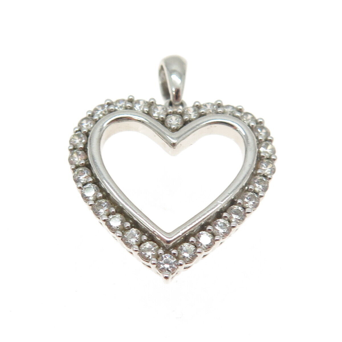 JH YOUNG 925 Sterling Silver Round-Cut C Z Heart Pendant