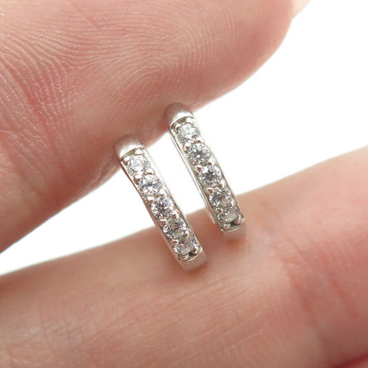 925 Sterling Silver Round-Cut Shaped C Z Huggie Earrings