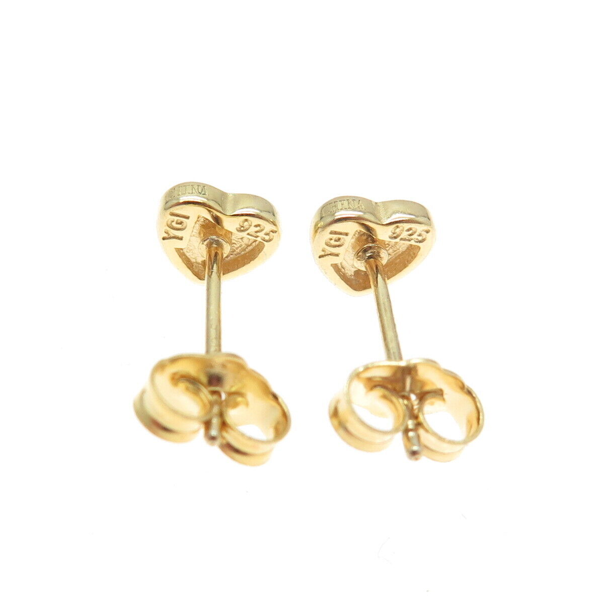 925 Sterling Silver Gold Plated Heart Stud Earrings