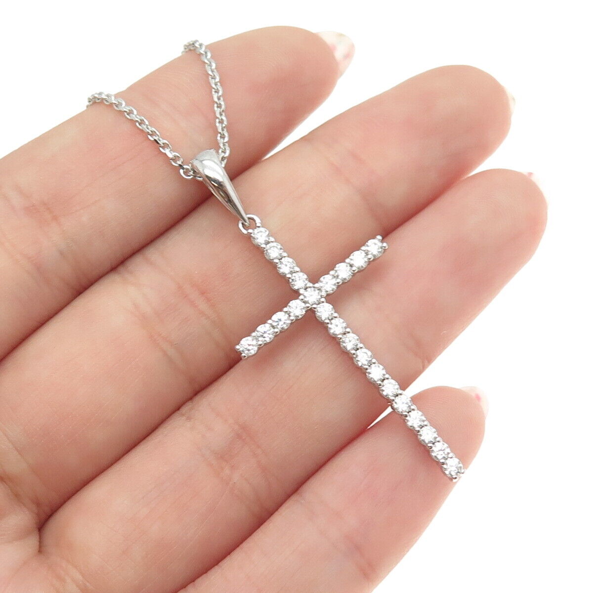 925 Sterling Silver Italy Round-Cut C Z Cross Cable Chain Necklace 18"