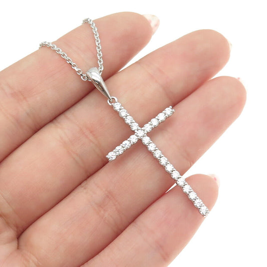 925 Sterling Silver Italy Round-Cut C Z Cross Cable Chain Necklace 18"