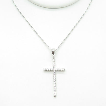 925 Sterling Silver Italy Round-Cut C Z Cross Cable Chain Necklace 18"