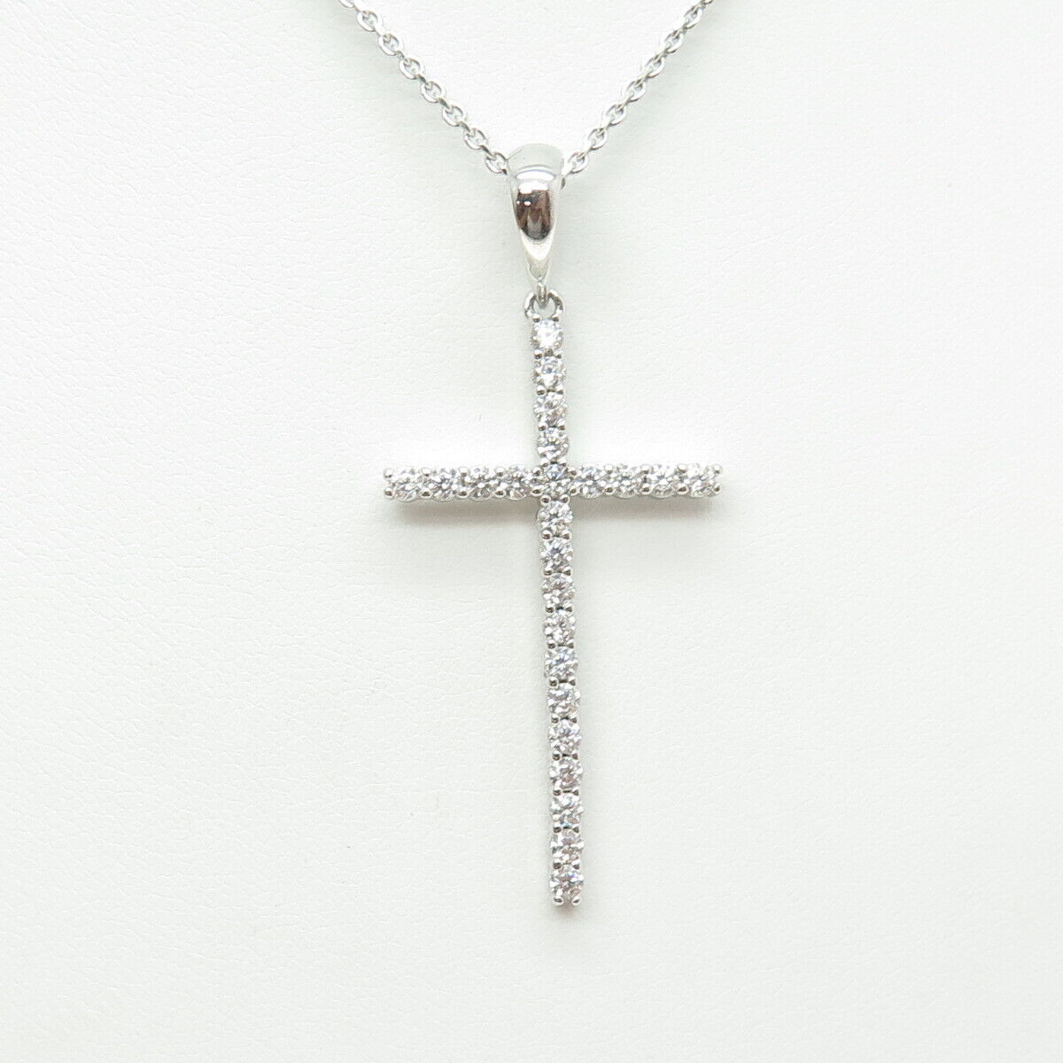 925 Sterling Silver Italy Round-Cut C Z Cross Cable Chain Necklace 18"