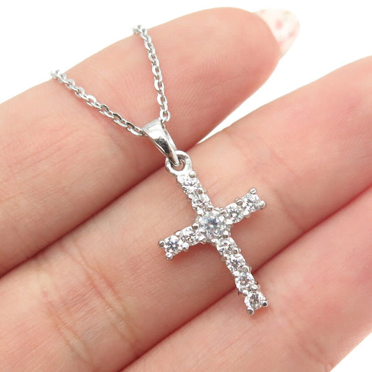 925 Sterling Silver Italy Round-Cut C Z Cross Cable Chain Necklace 16"