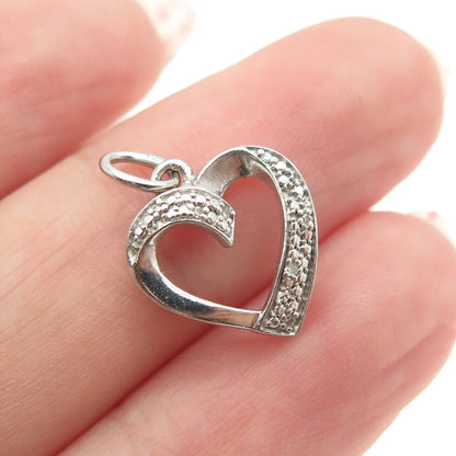 JANE SEYMOUR 925 Sterling Silver Real Round-Cut Diamond Heart Charm Pendant