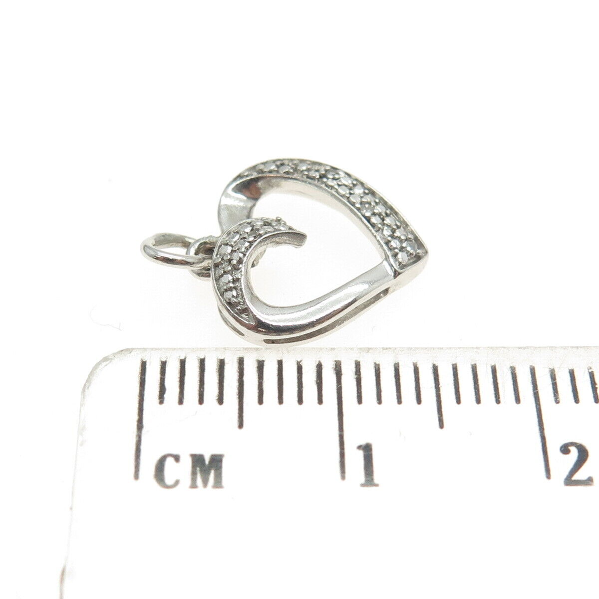 JANE SEYMOUR 925 Sterling Silver Real Round-Cut Diamond Heart Charm Pendant