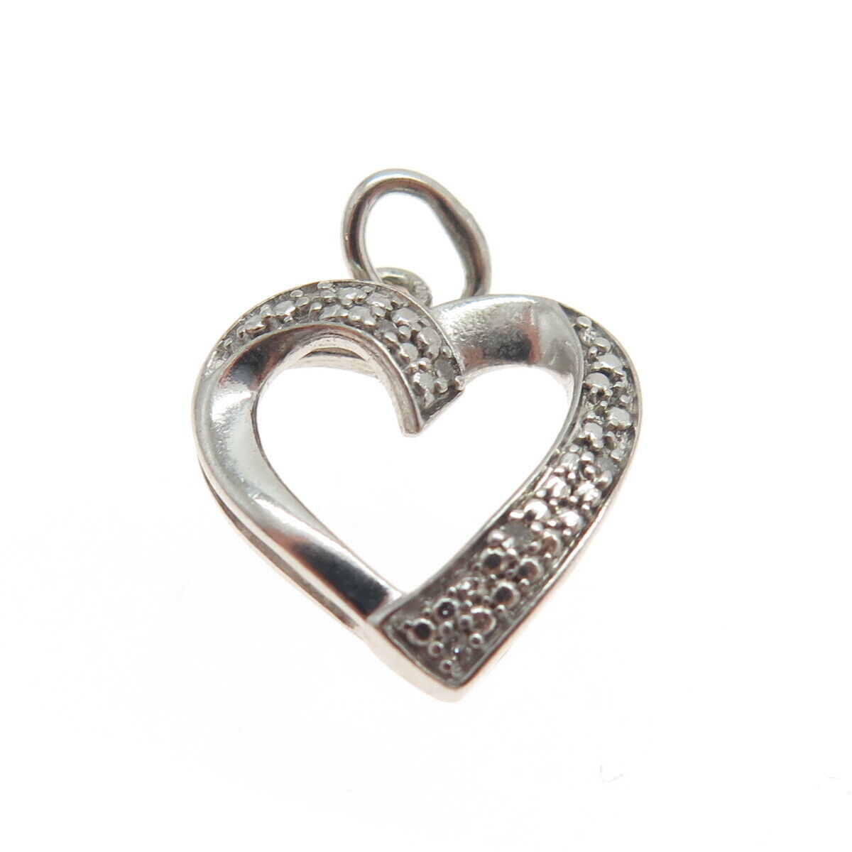 JANE SEYMOUR 925 Sterling Silver Real Round-Cut Diamond Heart Charm Pendant