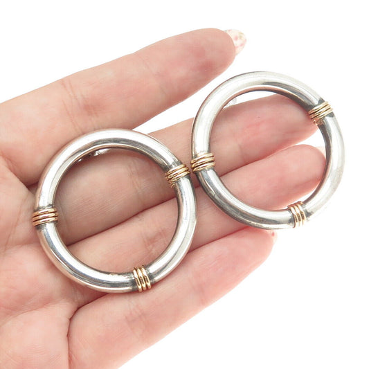 14K Rose Gold & 925 Sterling Silver Vintage Modernist Circle Earrings