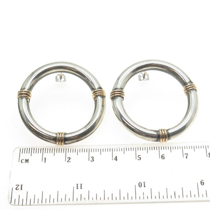 14K Rose Gold & 925 Sterling Silver Vintage Modernist Circle Earrings