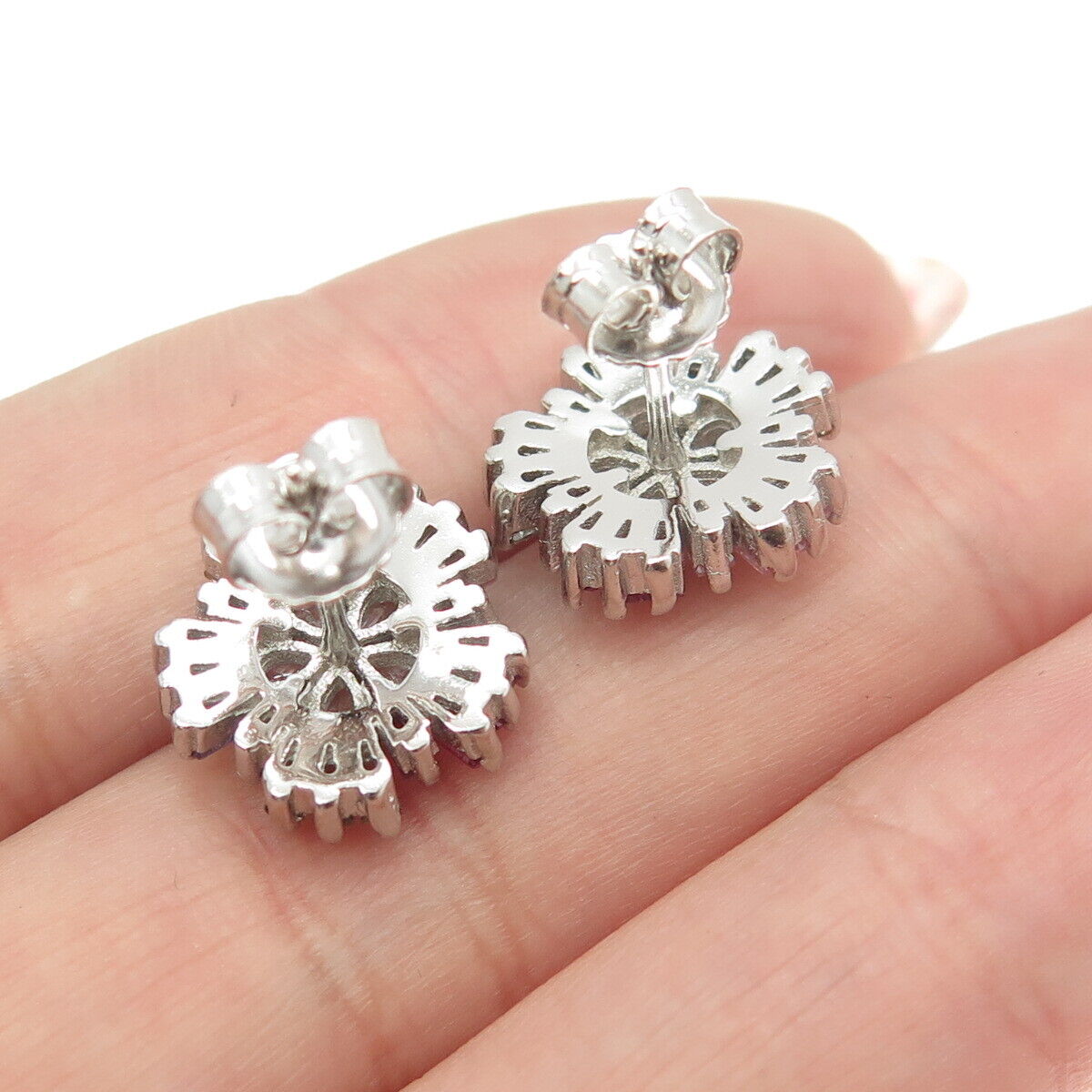 925 Sterling Silver Multi-Color C Z Snowflake Stud Earrings