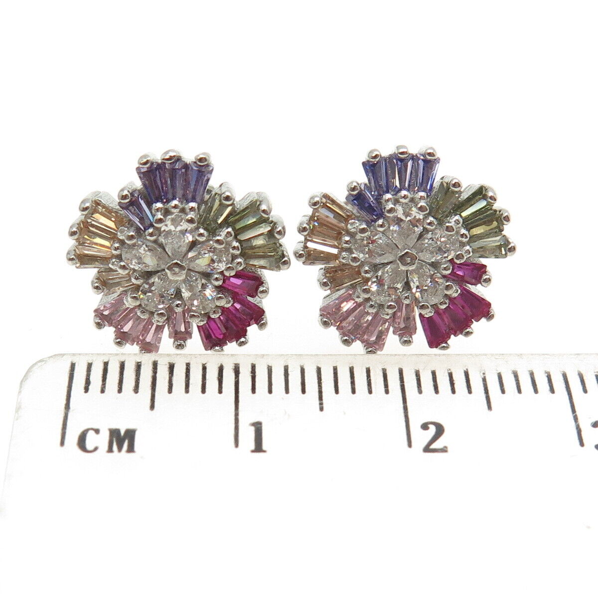 925 Sterling Silver Multi-Color C Z Snowflake Stud Earrings