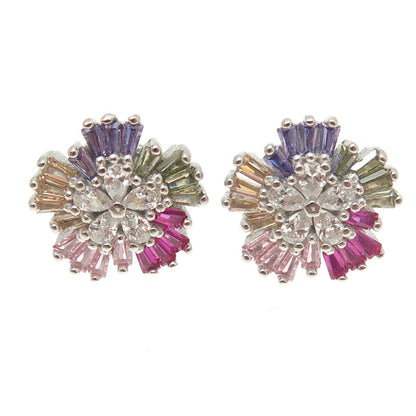 925 Sterling Silver Multi-Color C Z Snowflake Stud Earrings