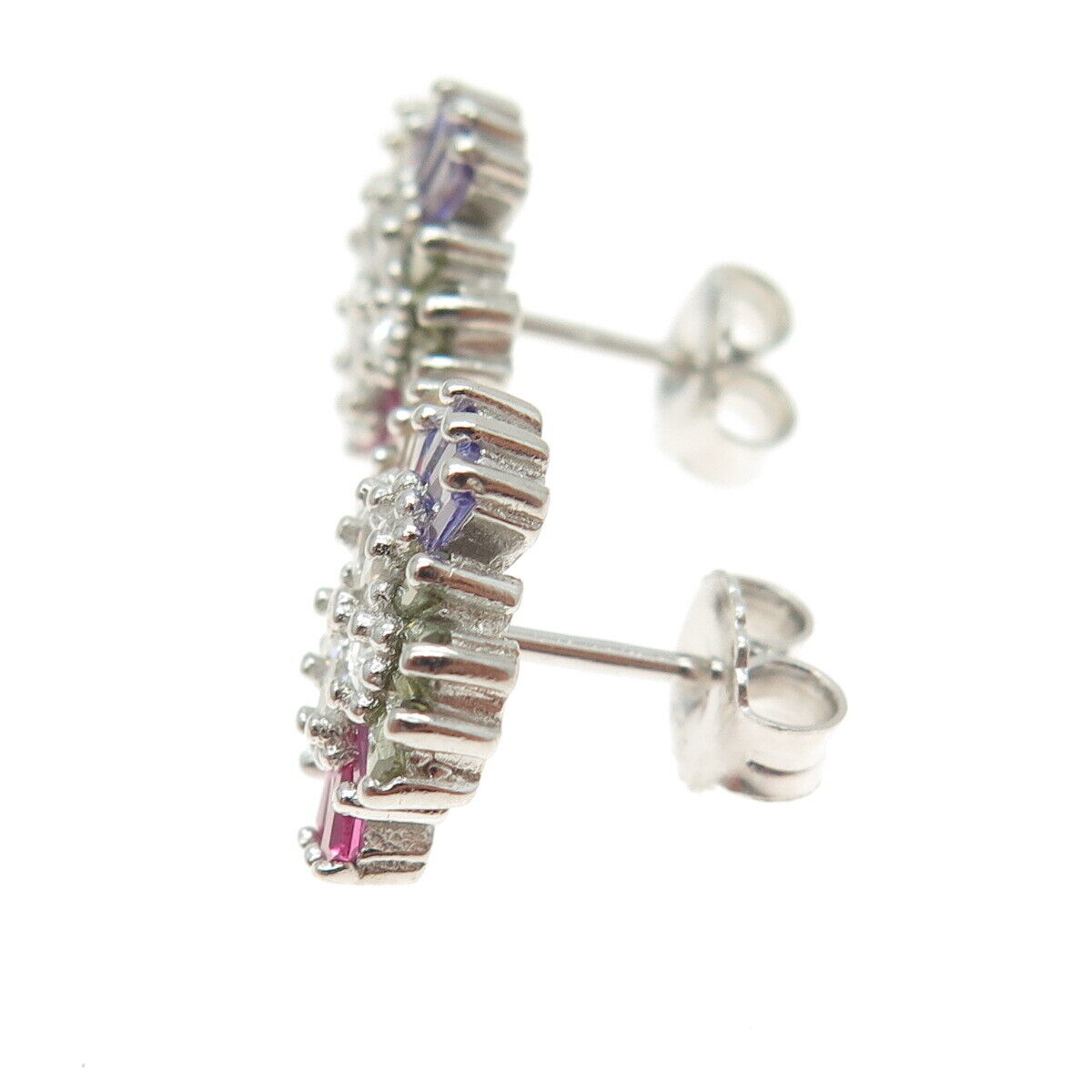 925 Sterling Silver Multi-Color C Z Snowflake Stud Earrings