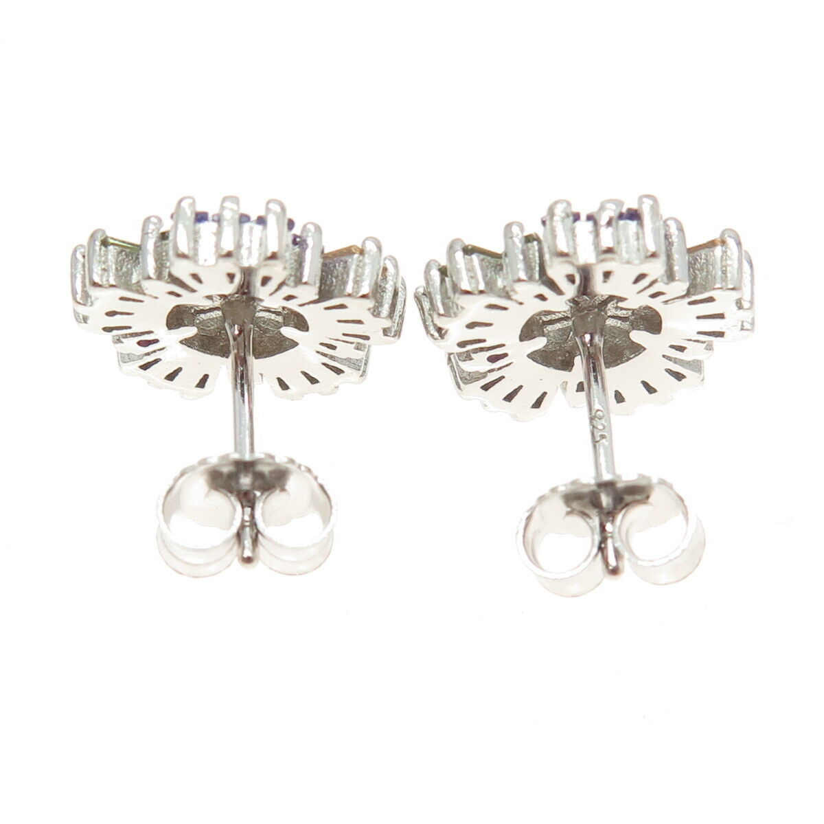 925 Sterling Silver Multi-Color C Z Snowflake Stud Earrings